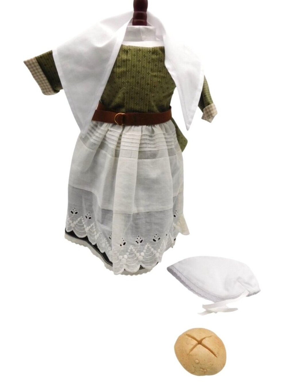 Handmade Colonial Style 18" Doll Dress Apron Belt Shawl Hat Fits American Girl
